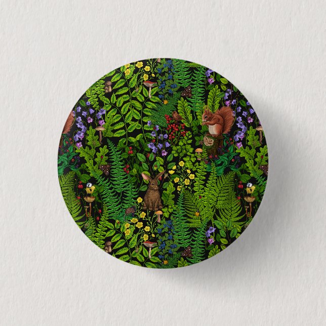 Woodland amimals and plants 3 cm round badge (Front)