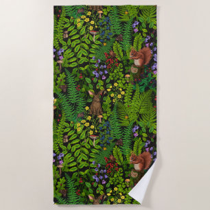 Woodland amimals and plants beach towel