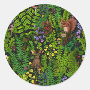 Woodland amimals and plants classic round sticker