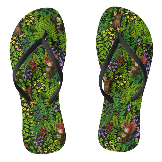 Woodland amimals and plants flip flops (Footbed)