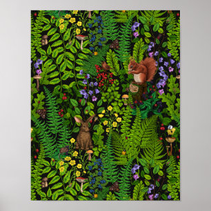 Woodland amimals and plants poster