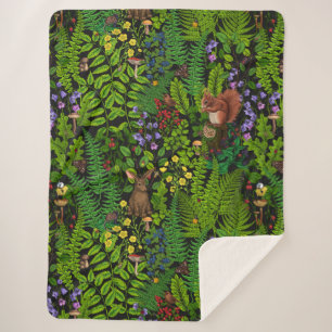Woodland amimals and plants sherpa blanket