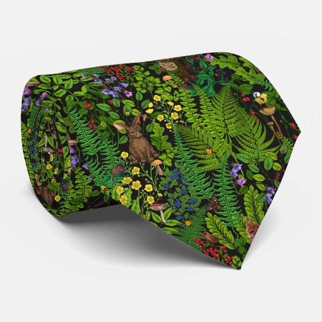 Woodland amimals and plants tie (Rolled)