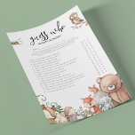 Woodland Animails 'Guess Who' Baby Shower Game Flyer<br><div class="desc">Designed to coordinate with our 'Woodland Animal' Baby shower invitations. This cute baby shower 'Guess Who' Mummy or Daddy game, features watercolor illustrations of a fox, deer, owl, squirrel, mouse, bird andhedgehog set in a the woods . Every question can be edited, so if you want to change them you...</div>