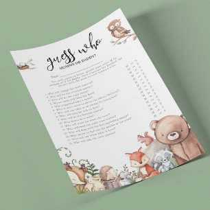 Woodland Animails 'Guess Who' Baby Shower Game Flyer