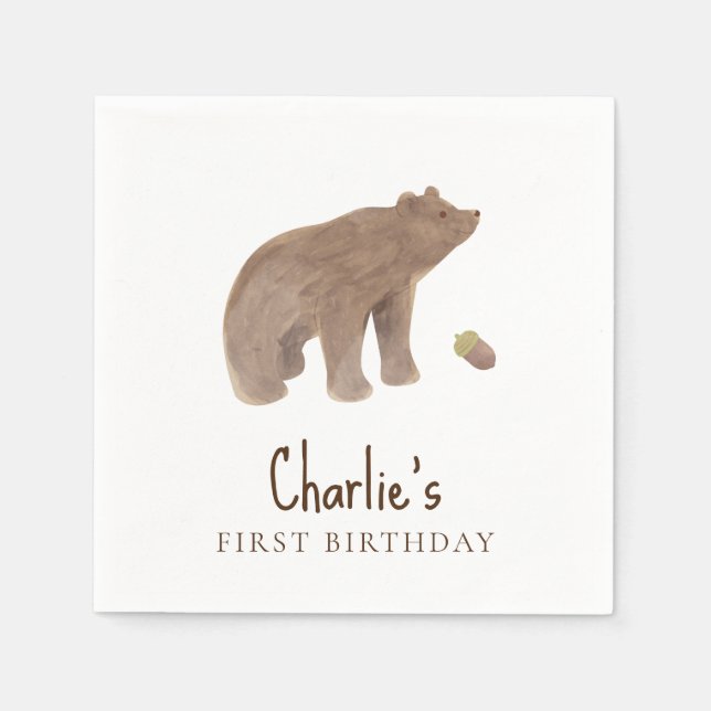 Woodland Animal 1st Birthday Party Paper Napkin (Front)