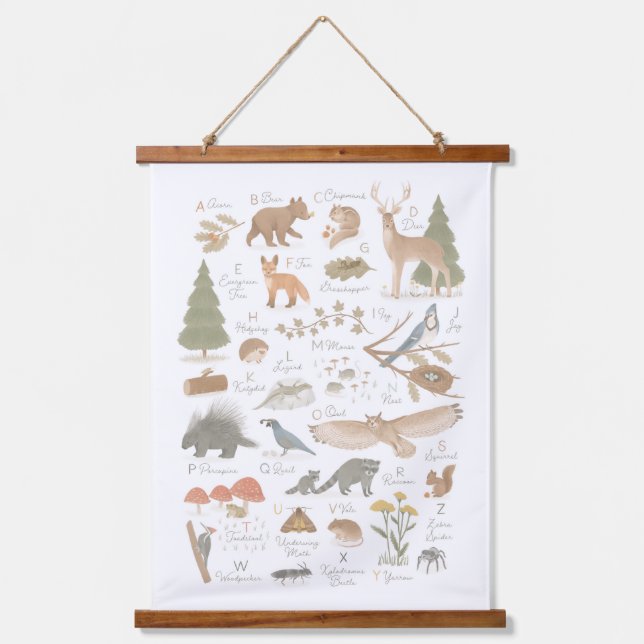 Woodland Animal Alphabet ABC Kids Room Decor Hanging Tapestry (Front)