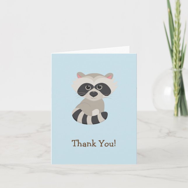 Woodland Animal Baby Racoon on Blue Thank You (Front)