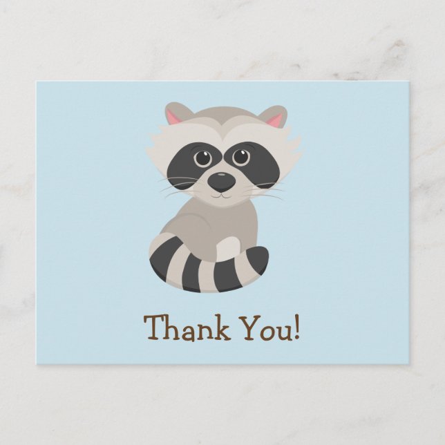 Woodland Animal Baby Racoon on Blue Thank You Postcard (Front)