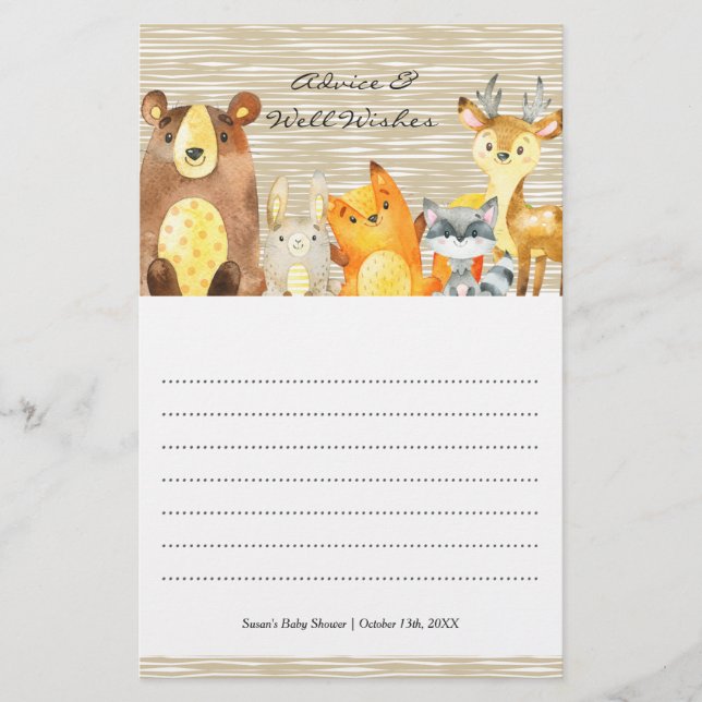 Woodland Animal Baby Shower Advice & Wishes (Front)