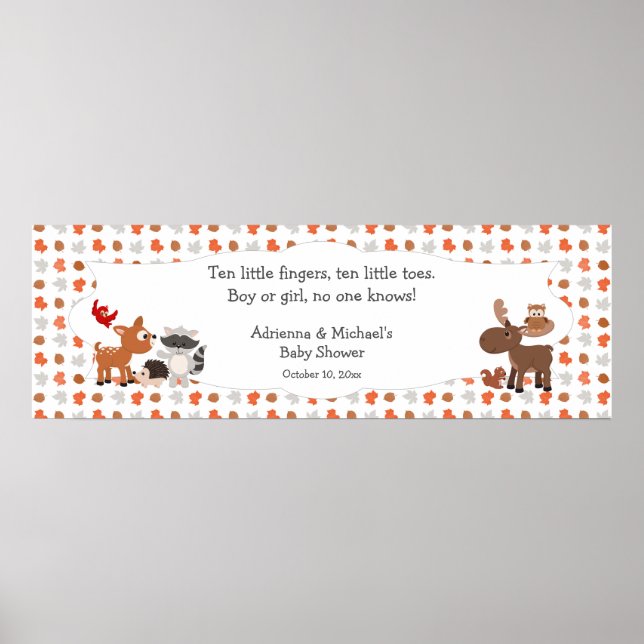 Woodland animal baby shower / birthday party poster (Front)
