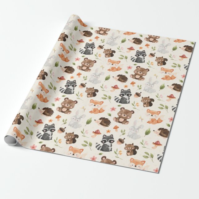 Woodland Animal Baby Shower Birthday Wrapping Paper (Unrolled)