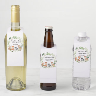 woodland animal baby shower design bottle tag