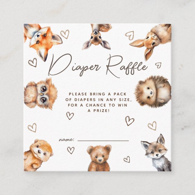Woodland Animal Baby Shower Diaper Raffle Card (Front)