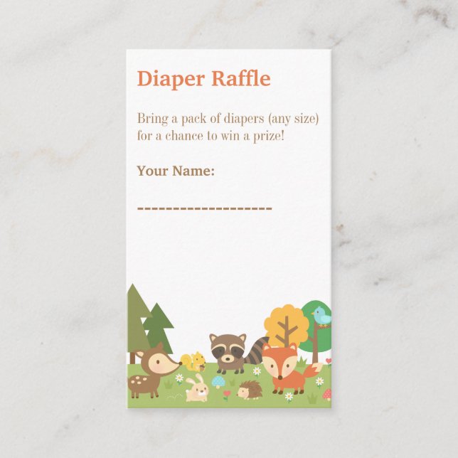 Woodland Animal Baby Shower Diaper Raffle Tickets Enclosure Card (Front)