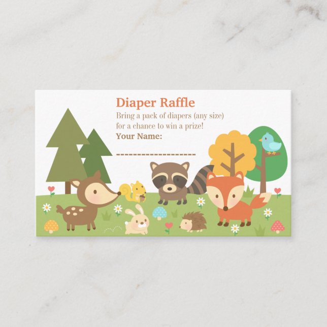 Woodland Animal Baby Shower Diaper Raffle Tickets Enclosure Card (Front)