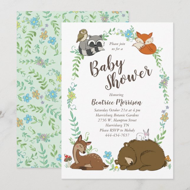 Woodland Animal Baby Shower Forest Friends Invitation (Front/Back)
