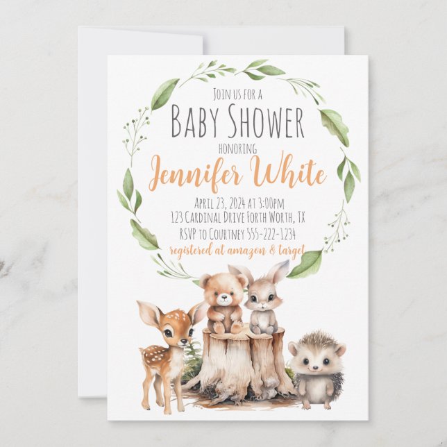 Woodland Animal Baby Shower Invitation (Front)