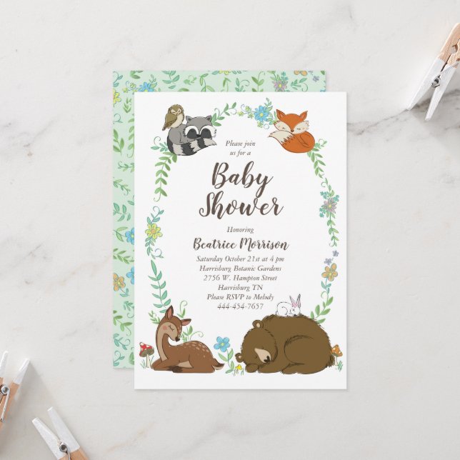 Woodland Animal Baby Shower Invitation (Front/Back In Situ)