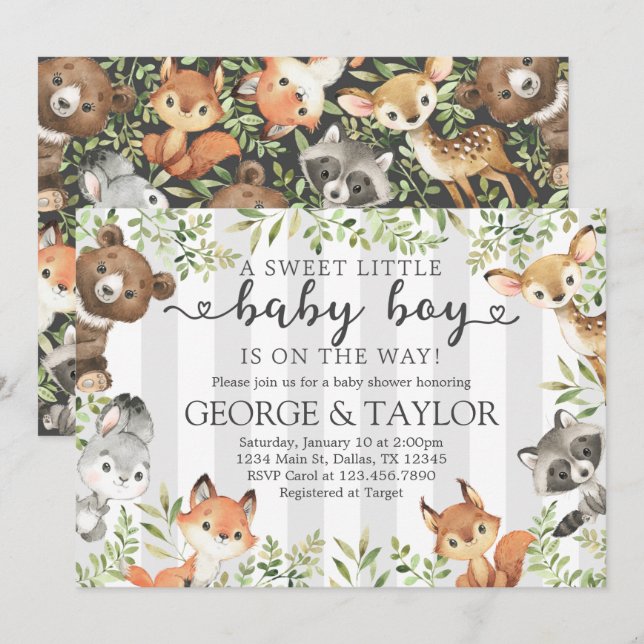 Woodland Animal Baby Shower Invitation Invite (Front/Back)