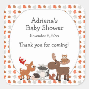 Woodland Animal Baby Shower Large Favour Square Sticker