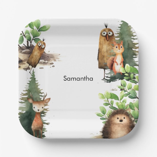 Woodland Animal Baby Shower  Paper Plate (Front)