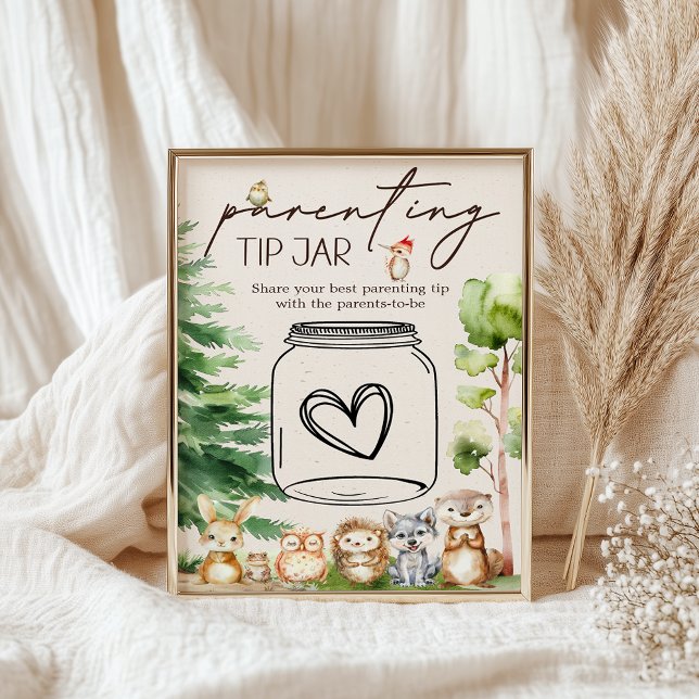 Woodland Animal Baby Shower Parenting Tip Jar Sign (Creator Uploaded)
