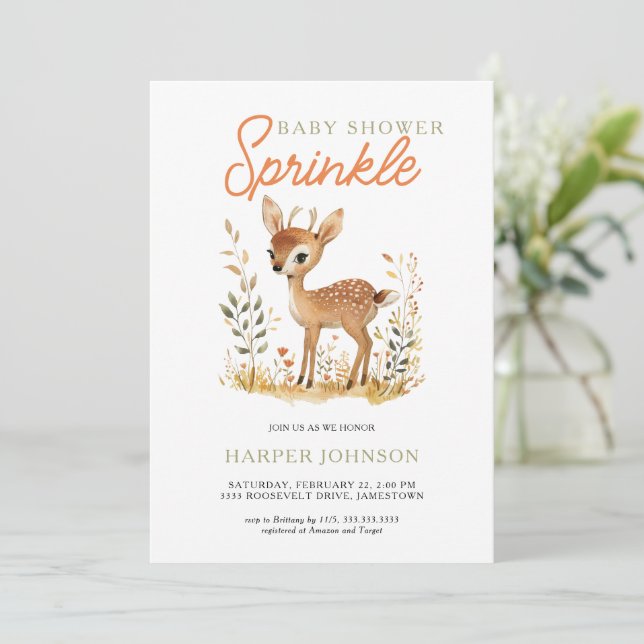Woodland Animal Baby Shower Sprinkle Invitation (Standing Front)