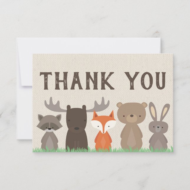 Woodland Animal Baby Shower Thank You Cards Flat (Front)
