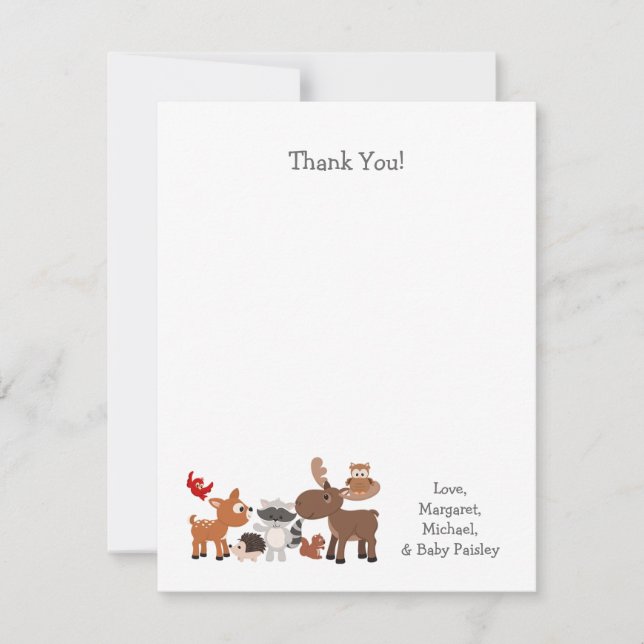 Woodland animal baby shower thank you notes (Front)