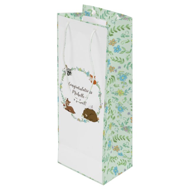 Woodland Animal Baby Shower Wine Gift Bag (Back Angled)