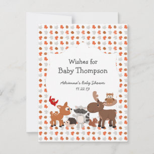 Woodland animal baby shower, wishes for baby advice card