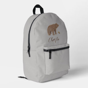 Woodland Animal Bear Script Monogram Printed Backpack