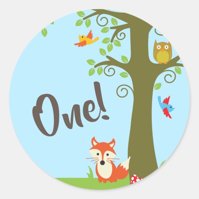 Woodland Animal Birthday Cute Kids Forest Friends Classic Round Sticker (Front)