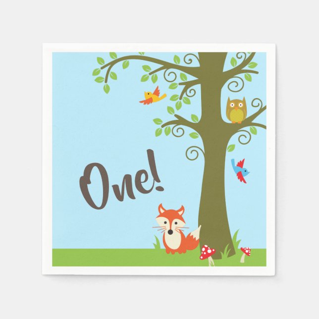 Woodland Animal Birthday Cute Kids Forest Friends Napkin (Front)
