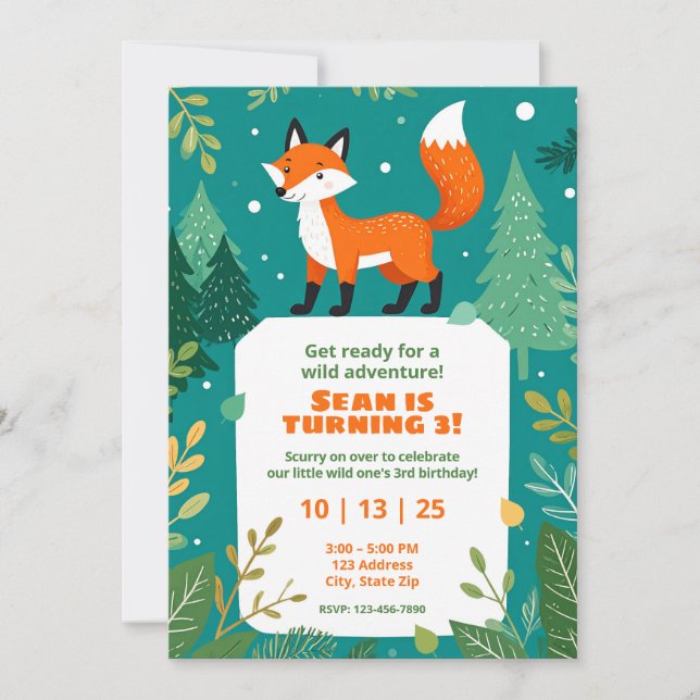 Woodland Animal Birthday Invitations for Kids (Front)