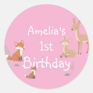 Woodland Animal Birthday Party Favour Classic Round Sticker