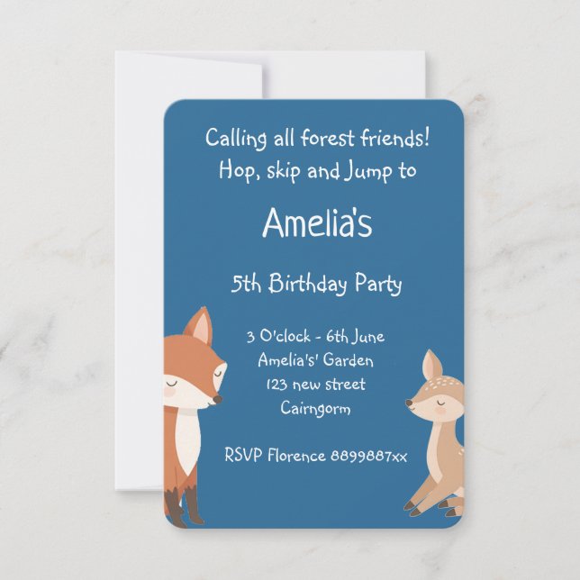  Woodland Animal Birthday Party Invitation (Front)