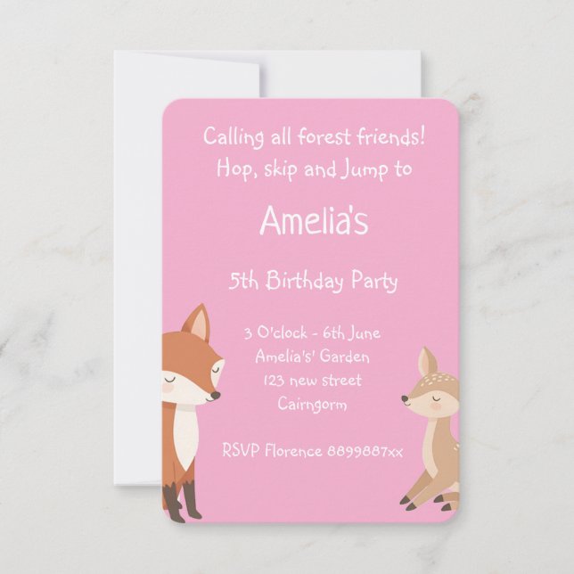  Woodland Animal Birthday Party Invitation (Front)
