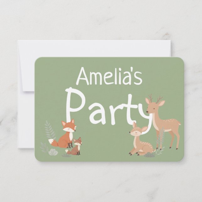  Woodland Animal Birthday Party Invitation (Front)