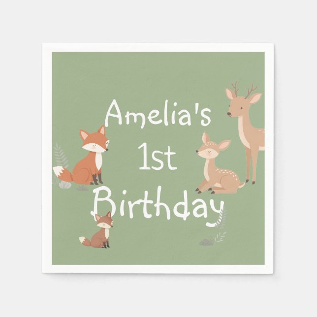  Woodland Animal Birthday Party  Napkin (Front)