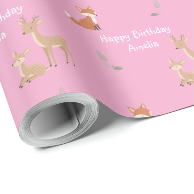 Woodland Animal Birthday Personalised  Wrapping Paper (Roll Corner)