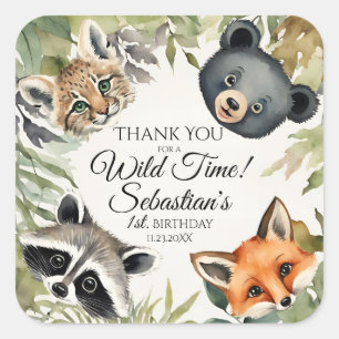 Woodland Animal Birthday Thank You Square Sticker