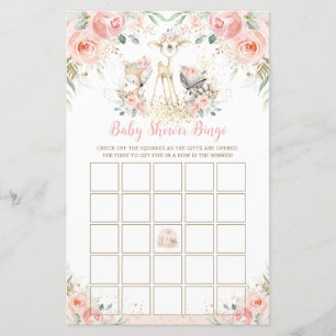 Woodland Animal Blush Floral Baby Shower Bingo