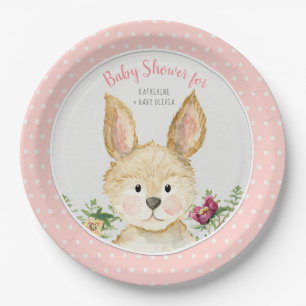 Woodland Animal Boho Bunny Rabbit Pink Baby Shower Paper Plate