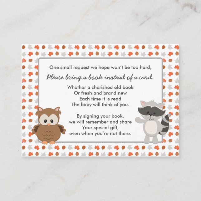 Woodland Animal Book Request / baby shower insert (Front)