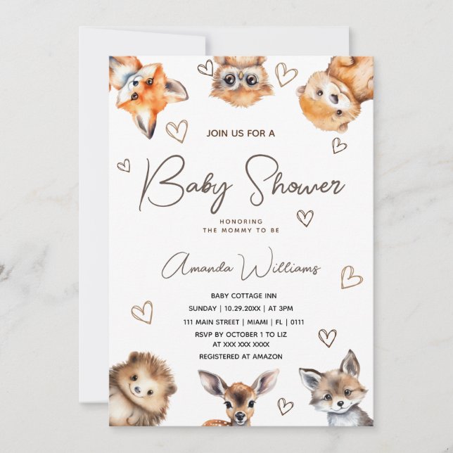 Woodland Animal Boy Girl Baby Shower Invitation (Front)
