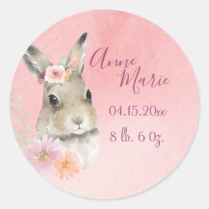 Woodland Animal Bunny Watercolor Announcement Classic Round Sticker