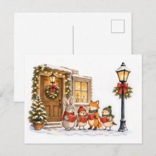Woodland Animal Christmas Carolers for Holiday Postcard
