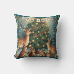 Woodland Animal Christmas New Year Cushion